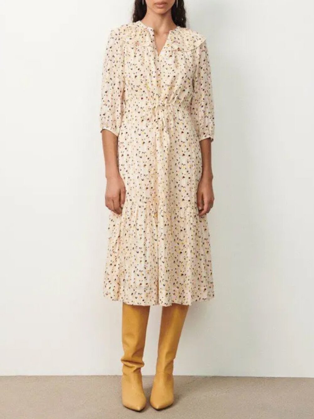 ba&sh Bowie flared ruffled peter pan collar midi dress off white size 2